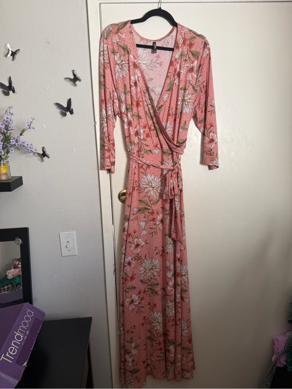 Floral Wrap Maxi Dress in Coral Pink Janette